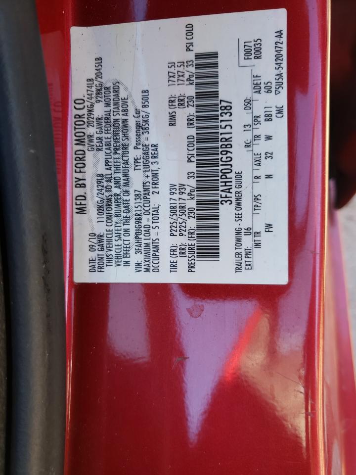 2011 Ford Fusion VIN 3FAHP0JG9BR151387 Copart auction photo, front end damage thumbnail 12
