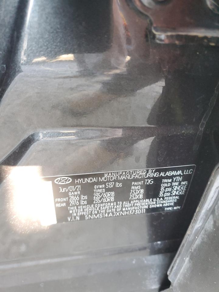 2022 Hyundai Santa Fe VIN 5NMS14AJXNH373011 Copart auction photo, front end / side damage thumbnail 15