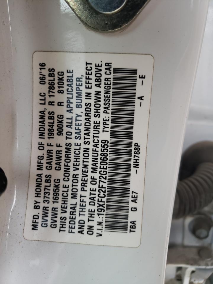 2016 Honda Civic VIN 19XFC2F72GE068559 Copart auction photo, front end damage thumbnail 12