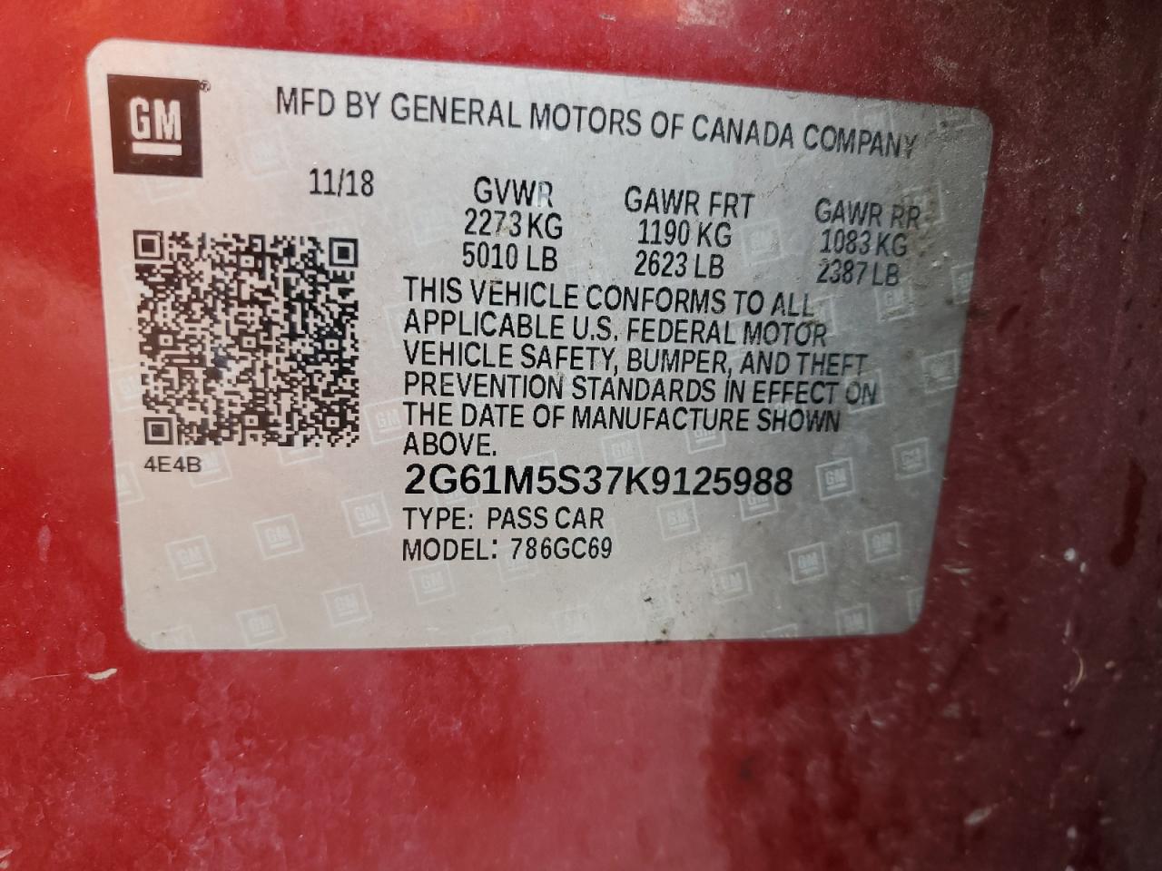 2019 Cadillac XTS VIN 2G61M5S37K9125988 Copart auction photo, rear end / side damage thumbnail 12