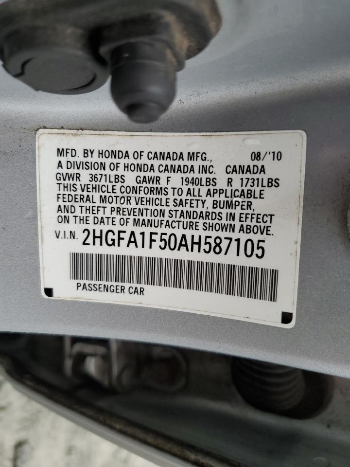 2010 Honda Civic VIN 2HGFA1F50AH587105 Copart auction photo, burn / front end damage thumbnail 14