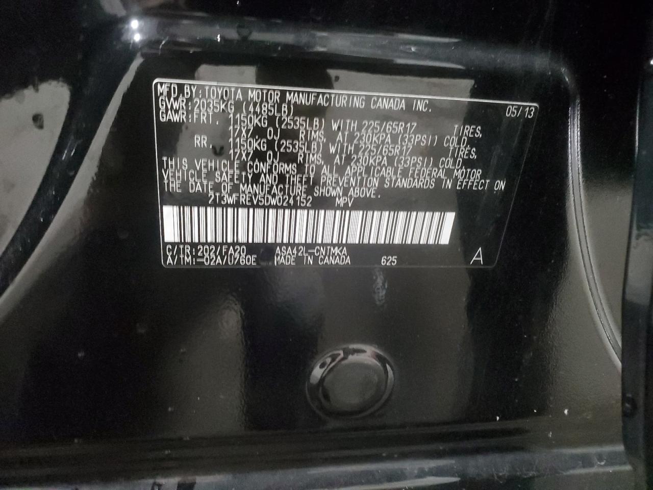 2013 Toyota RAV 4 VIN 2T3WFREV5DW024152 Copart auction photo, front end damage thumbnail 14