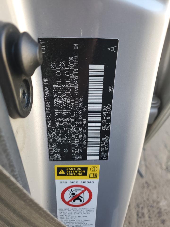 2012 Lexus RX VIN 2T2BK1BA9CC121260 Copart auction photo, front end damage thumbnail 12