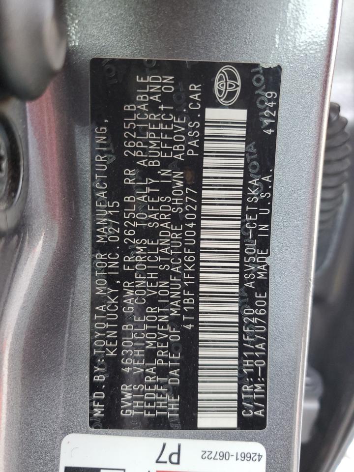 2015 Toyota Camry VIN 4T1BF1FK6FU040277 Copart auction photo, front end / undercarriage damage thumbnail 13