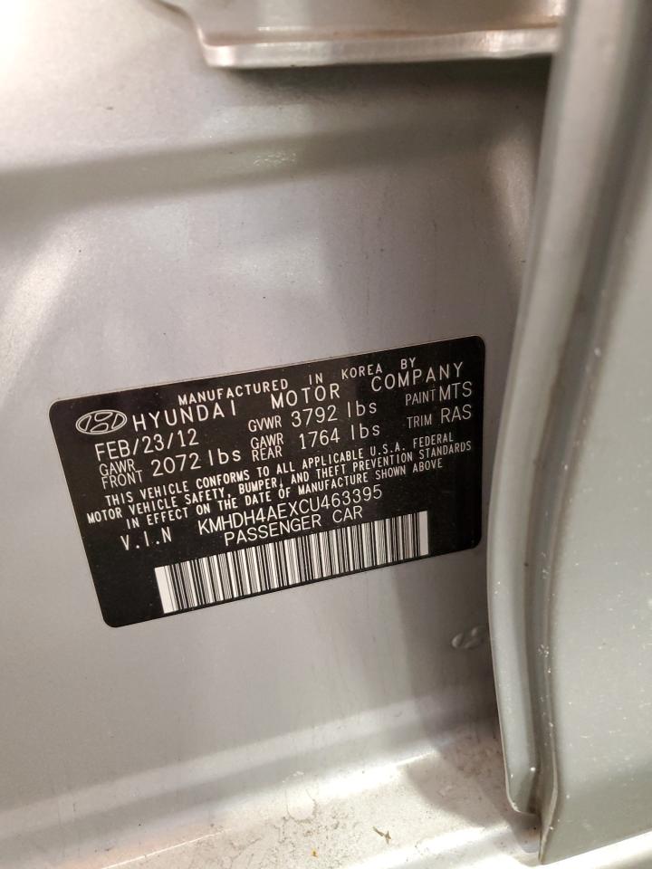 2012 Hyundai Elantra VIN KMHDH4AEXCU463395 Copart auction photo, vandalism damage thumbnail 12