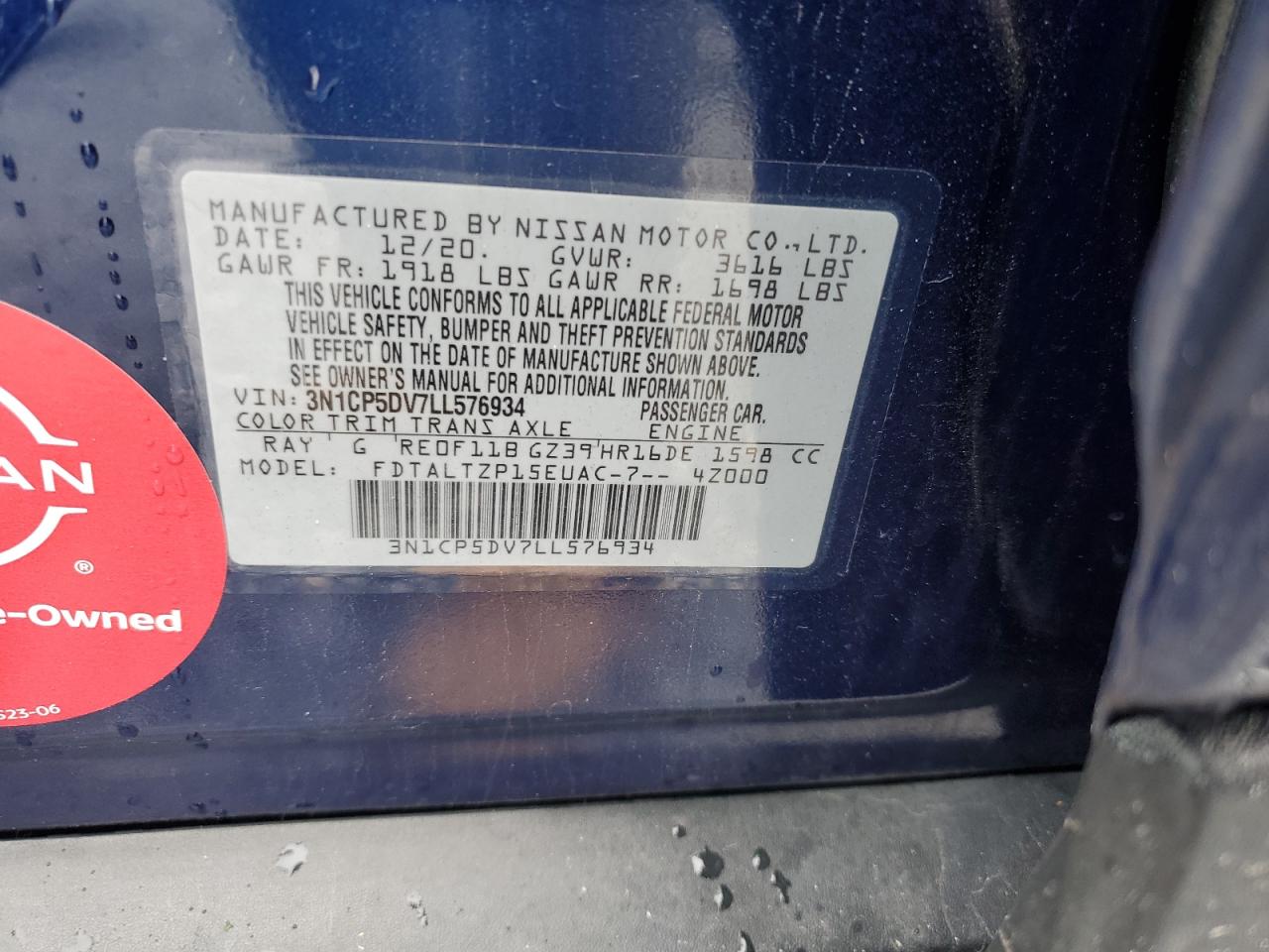 2020 Nissan Kicks VIN 3N1CP5DV7LL576934 Copart auction photo, front end / side damage thumbnail 15