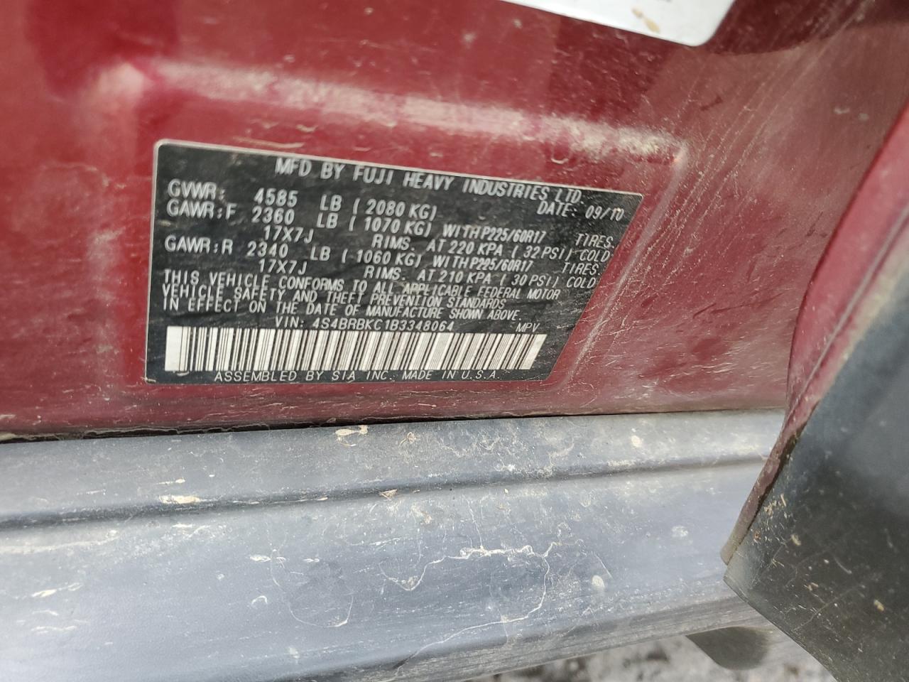 2011 Subaru Outback VIN 4S4BRBKC1B3348064 Copart auction photo, front end damage thumbnail 14
