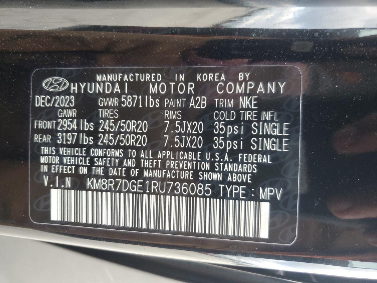 2024 Hyundai Palisade VIN KM8R7DGE1RU736085 Copart auction photo, rear end / minor dent/scratches damage thumbnail 15