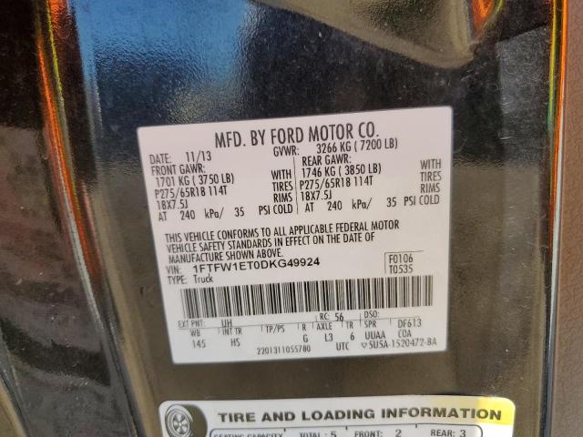 2013 Ford F-150 VIN 1FTFW1ET0DKG49924 Copart auction photo, hail damage thumbnail 12
