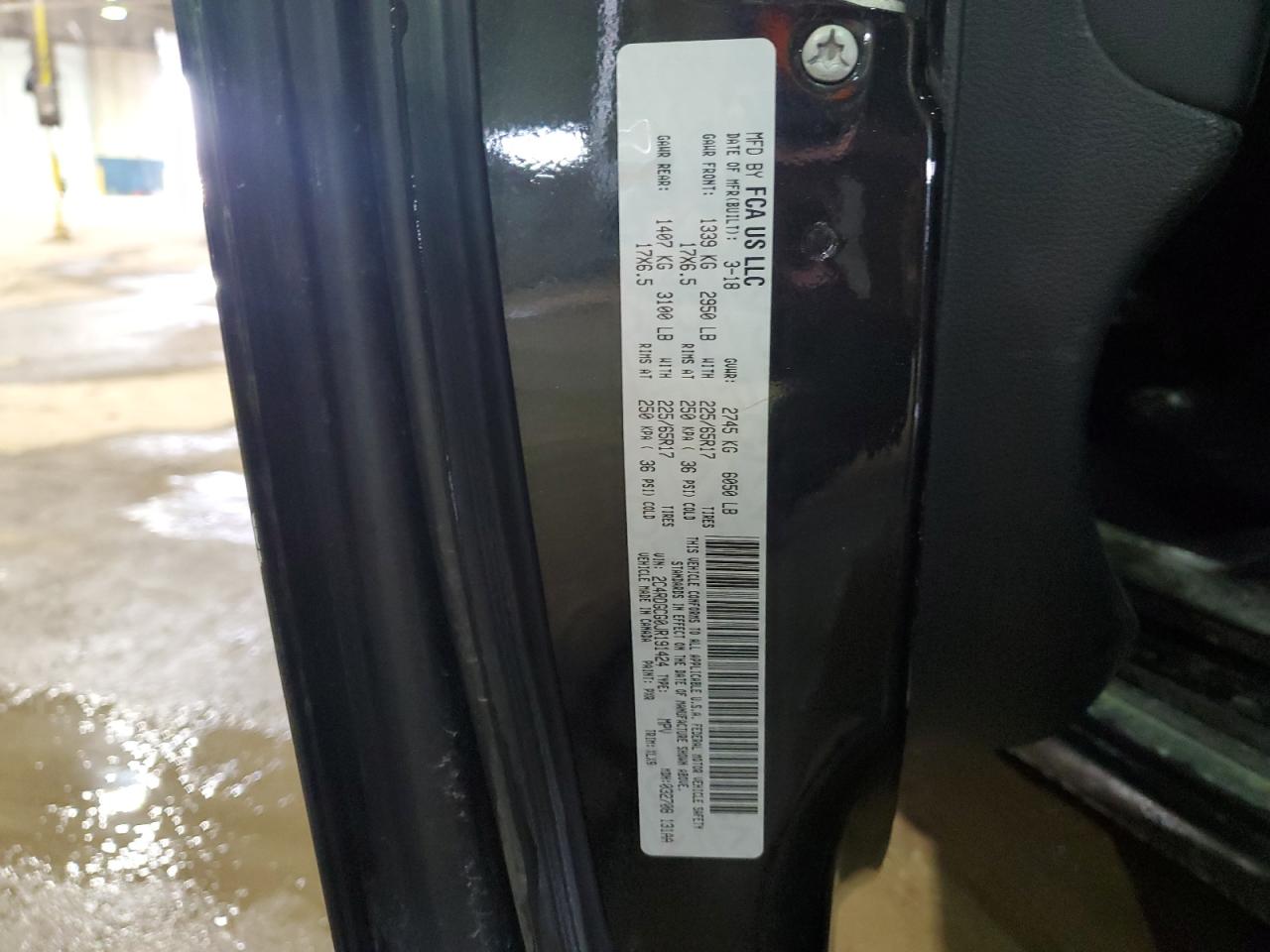 2018 Dodge Caravan VIN 2C4RDGCG0JR191424 Copart auction photo, mechanical / minor dent/scratches damage thumbnail 13