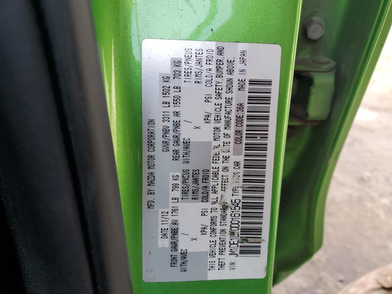 2013 Mazda 2 VIN JM1DE1LY0D0161545 Copart auction photo, front end / side damage thumbnail 14