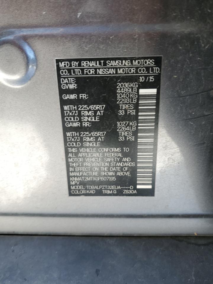 2016 Nissan Rogue VIN KNMAT2MTXGP607195 Copart auction photo, front end damage thumbnail 15