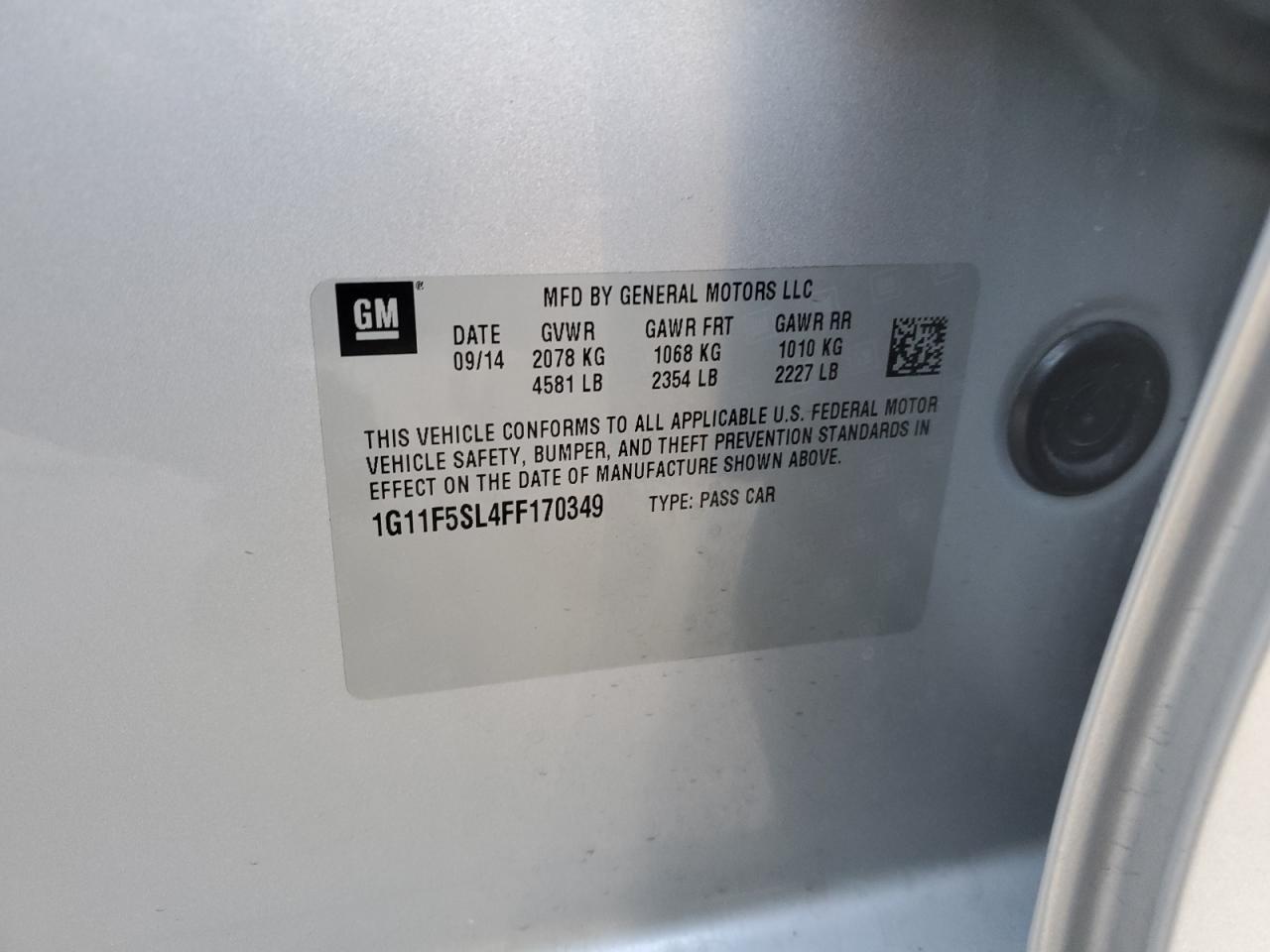 2015 Chevrolet Malibu VIN 1G11F5SL4FF170349 Copart auction photo, front end damage thumbnail 12