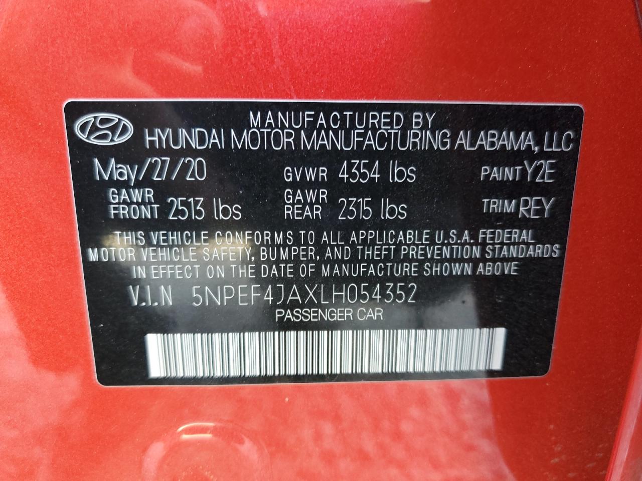 2020 Hyundai Sonata VIN 5NPEF4JAXLH054352 Copart auction photo, front end damage thumbnail 15