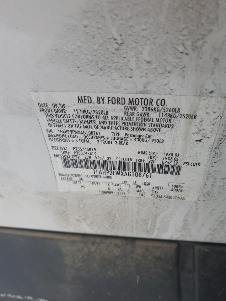 2010 Ford Taurus VIN 1FAHP2FWXAG108761 Copart auction photo, front end damage thumbnail 12