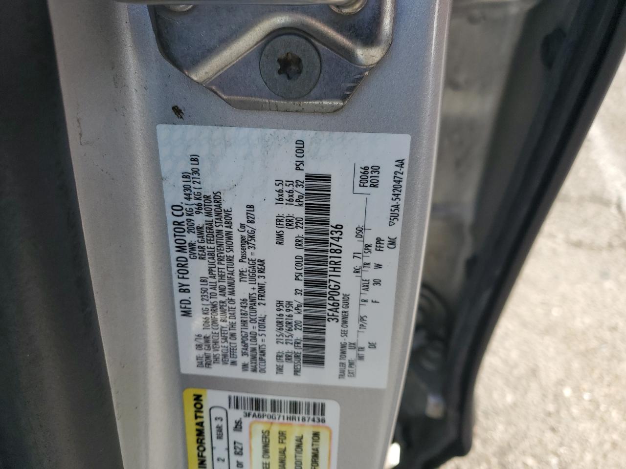 2017 Ford Fusion VIN 3FA6P0G71HR187436 Copart auction photo, front end / minor dent/scratches damage thumbnail 12