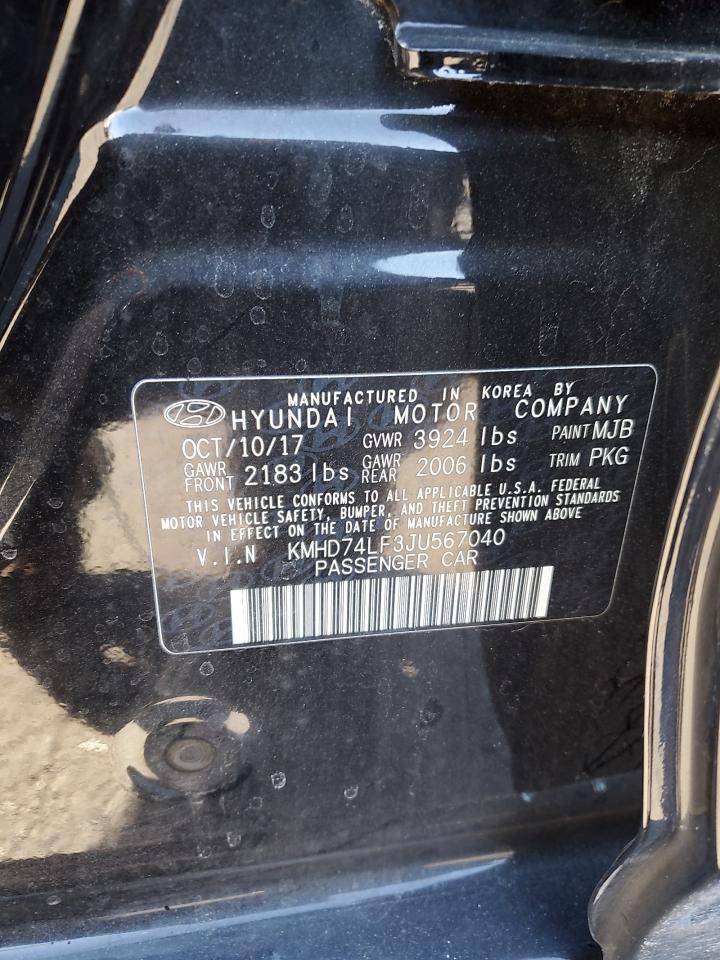 2018 Hyundai Elantra VIN KMHD74LF3JU567040 Copart auction photo, all over damage thumbnail 12