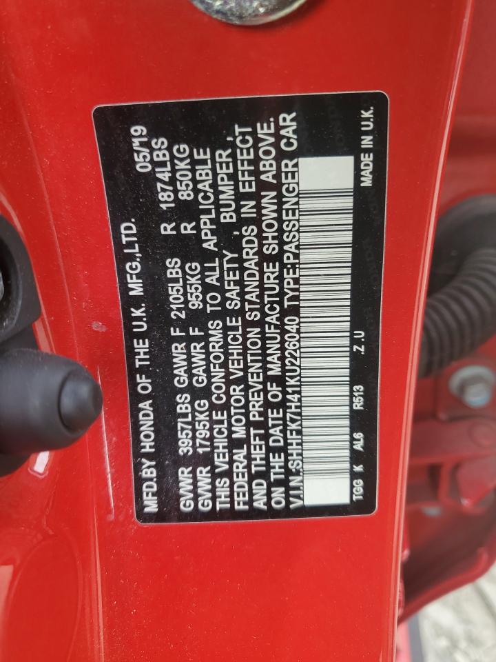 2019 Honda Civic VIN SHHFK7H41KU226040 Copart auction photo, side damage thumbnail 14