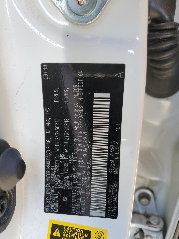 2019 Toyota Highlander VIN 5TDJZRFH6KS616068 Copart auction photo, side damage thumbnail 13