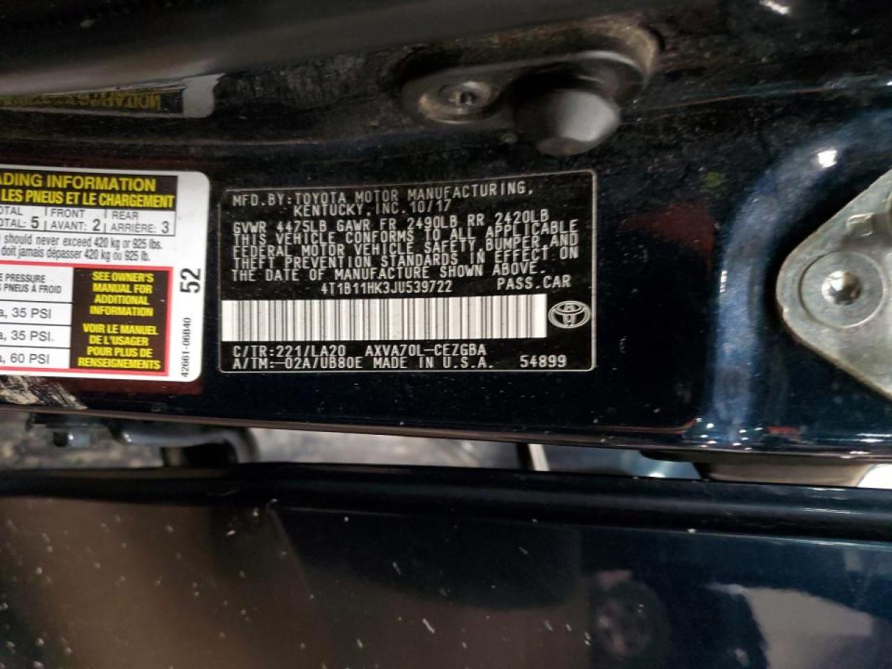2018 Toyota Camry VIN 4T1B11HK3JU539722 Copart auction photo, rear end damage thumbnail 13