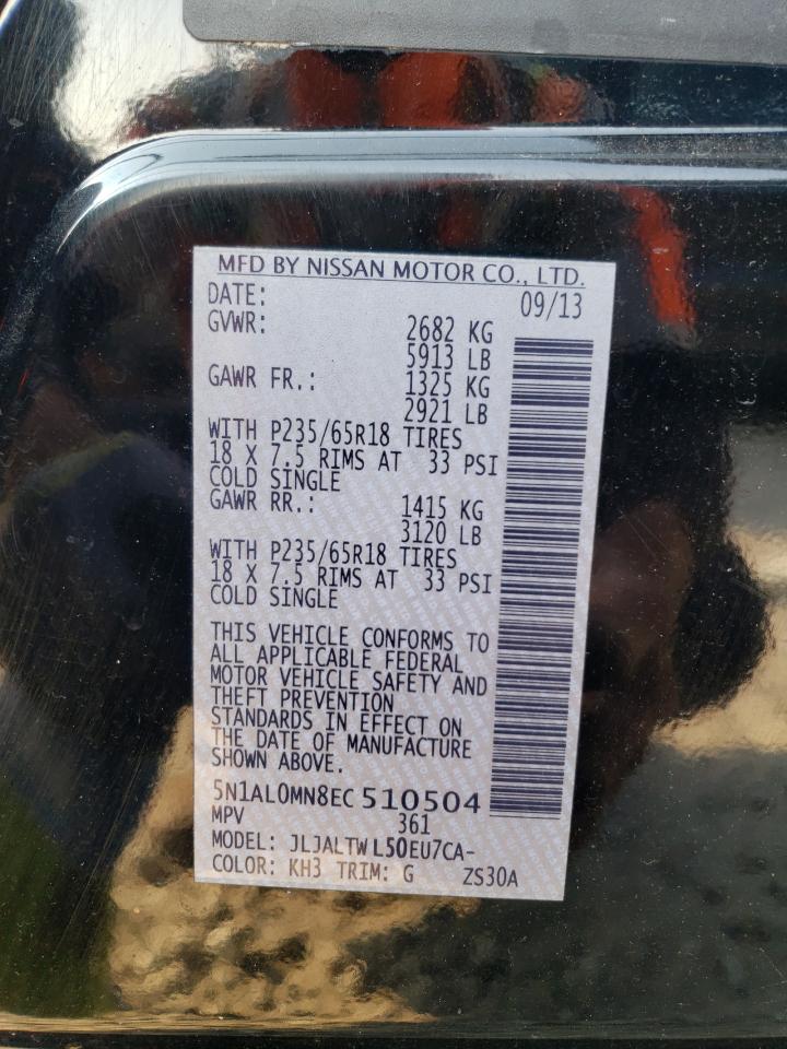 2014 Infiniti QX60 VIN 5N1AL0MN8EC510504 Copart auction photo, vandalism / side damage thumbnail 13