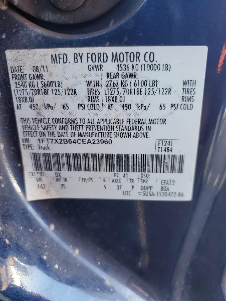 2012 Ford F250 VIN 1FT7X2B64CEA23960 Copart auction photo, side / minor dent/scratches damage thumbnail 12
