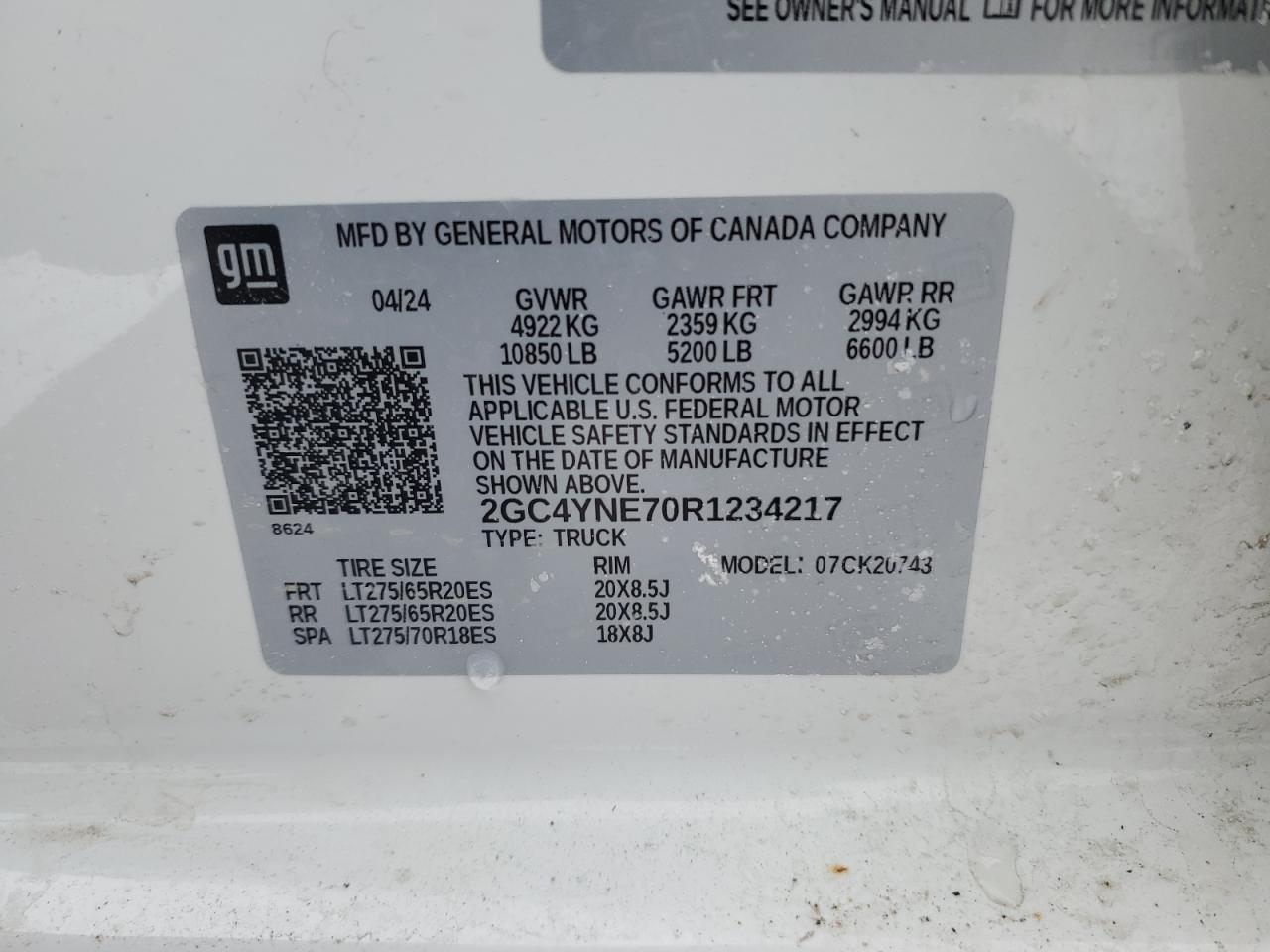 2024 Chevrolet Silverado VIN 2GC4YNE70R1234217 Copart auction photo, side / minor dent/scratches damage thumbnail 12