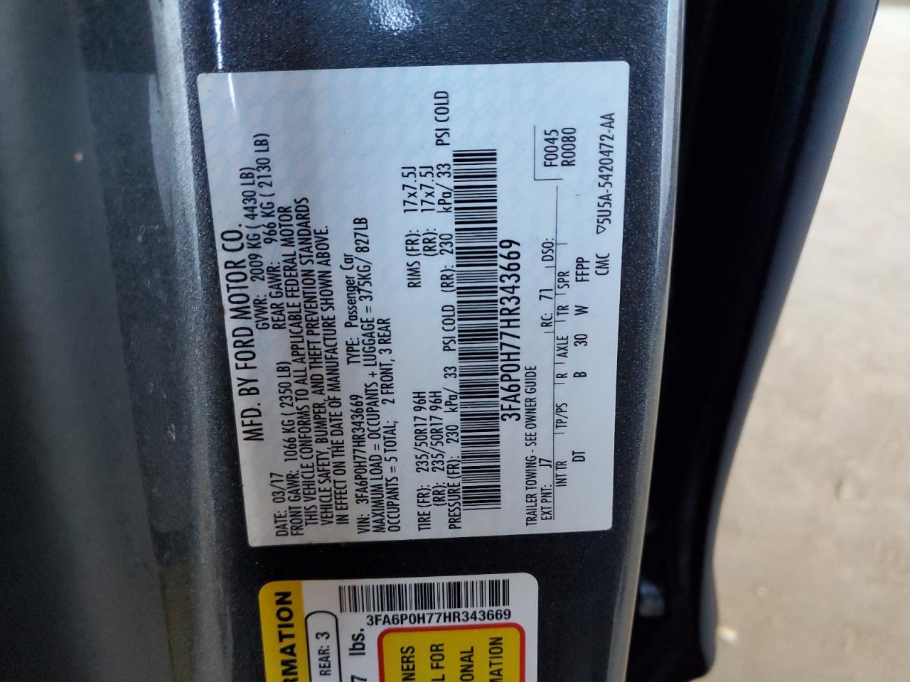 2017 Ford Fusion VIN 3FA6P0H77HR343669 Copart auction photo, front end / rear end damage thumbnail 13