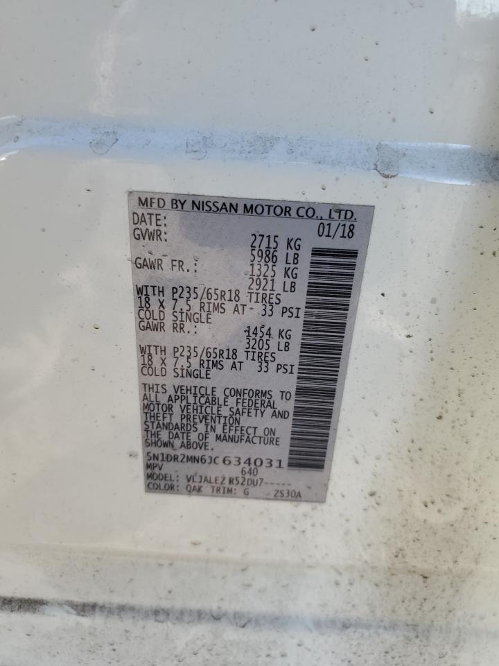 2018 Nissan Pathfinder VIN 5N1DR2MN6JC634031 Copart auction photo, side damage thumbnail 15