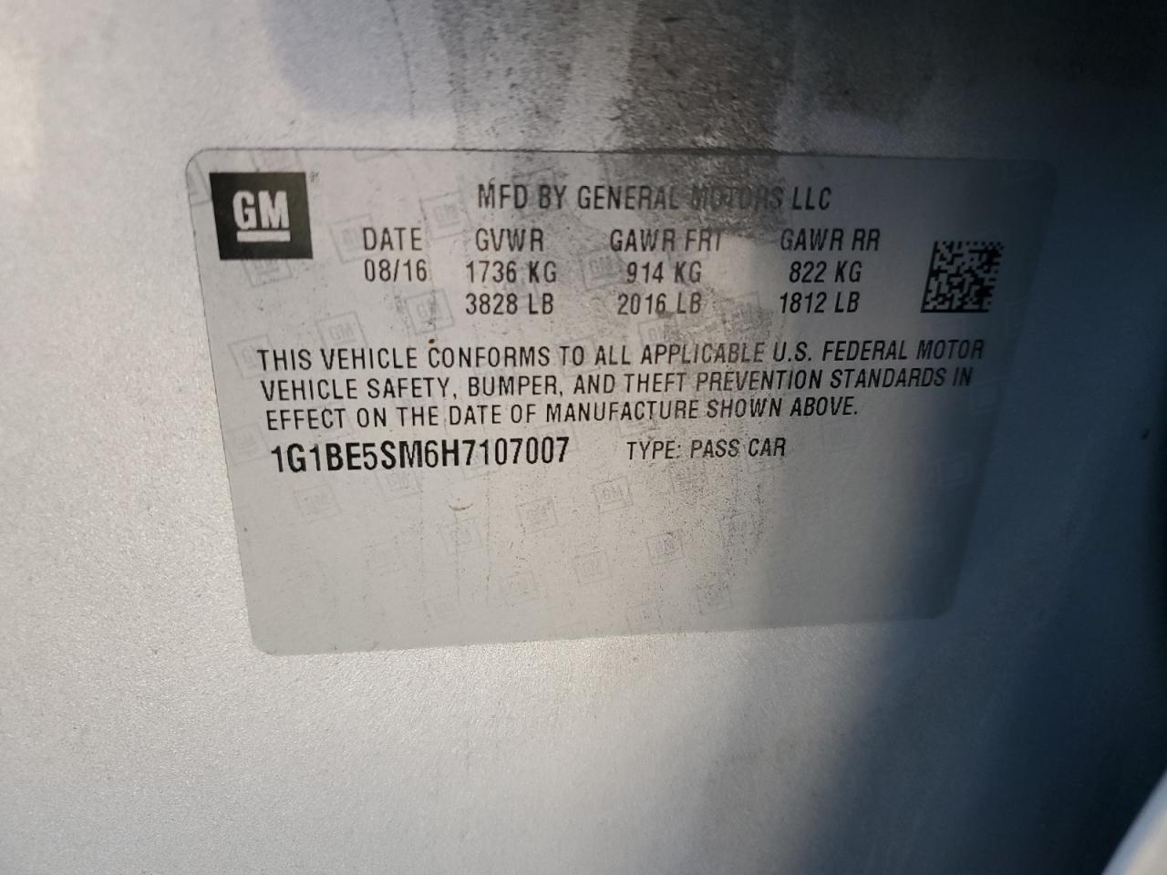 2017 Chevrolet Cruze VIN 1G1BE5SM6H7107007 Copart auction photo, front end damage thumbnail 15