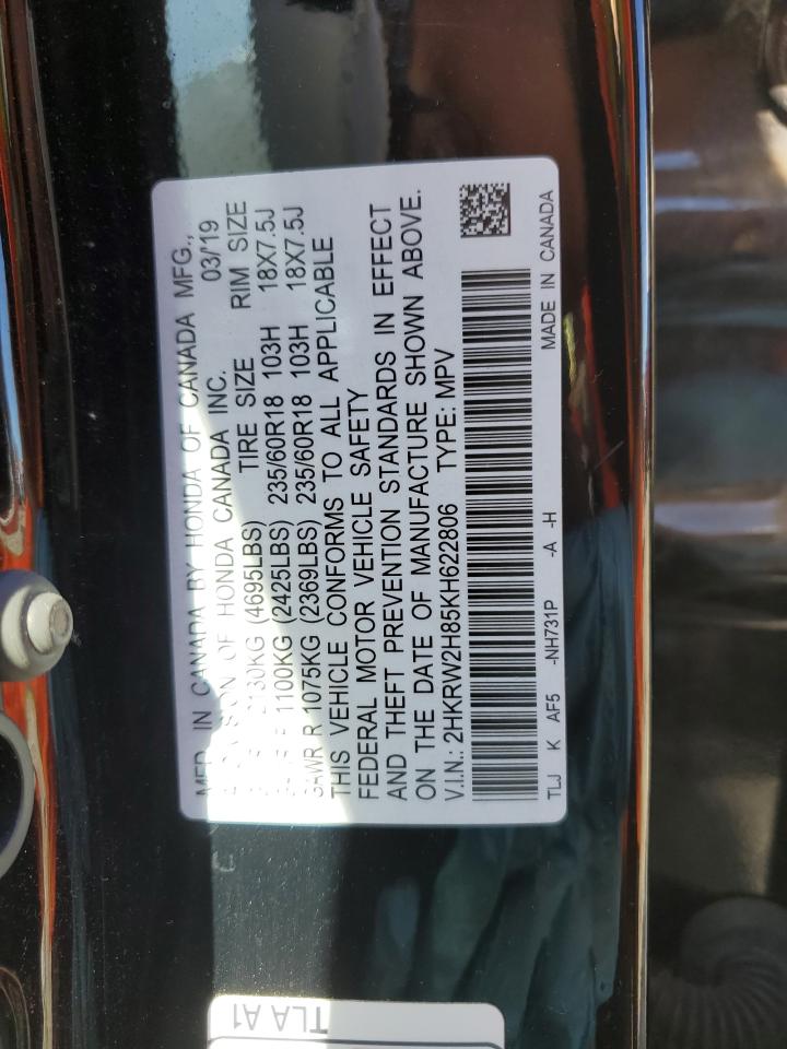 2019 Honda CR-V VIN 2HKRW2H85KH622806 Copart auction photo, side damage thumbnail 13