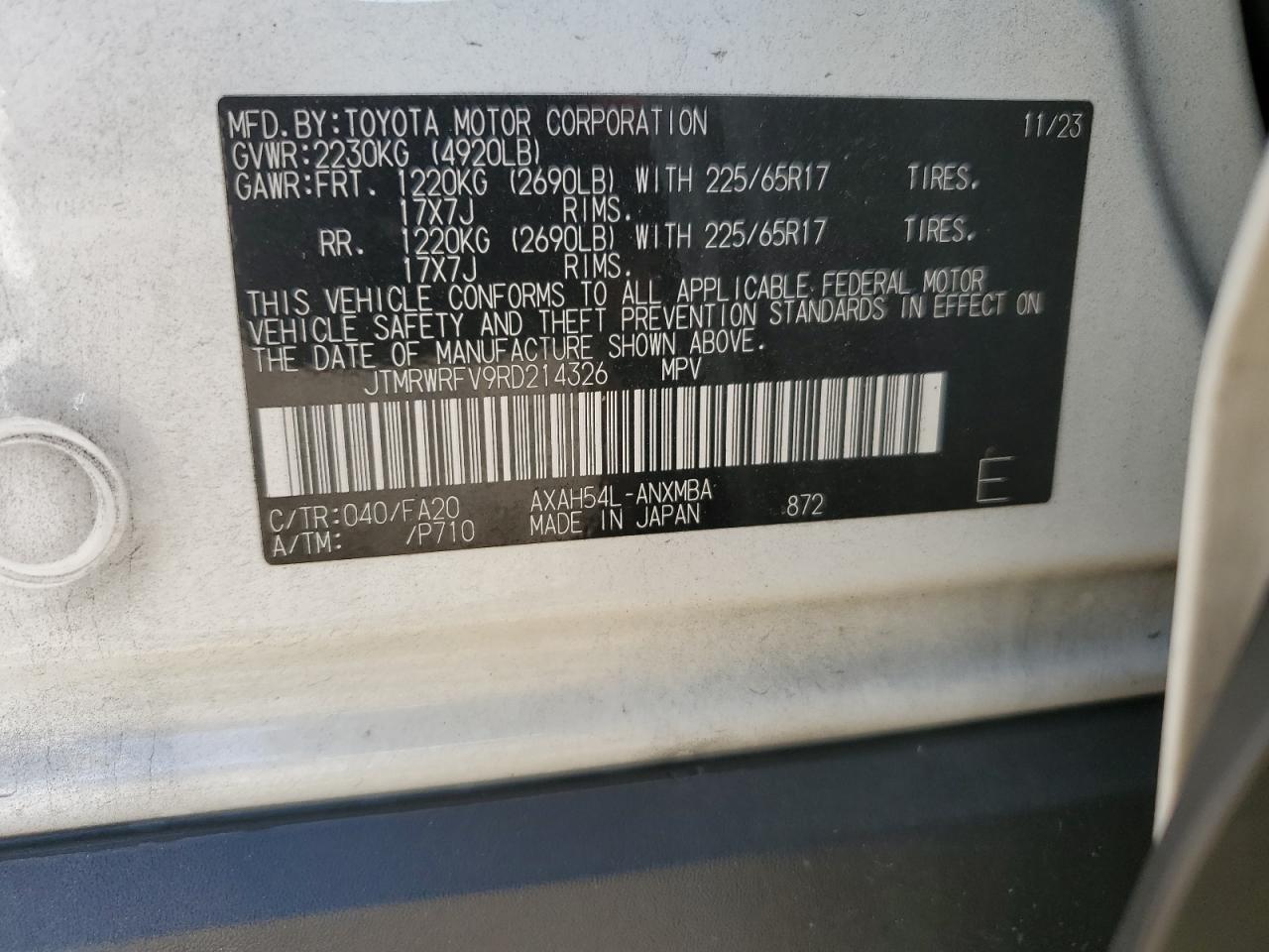 2024 Toyota RAV 4 VIN JTMRWRFV9RD214326 Copart auction photo, front end / side damage thumbnail 15