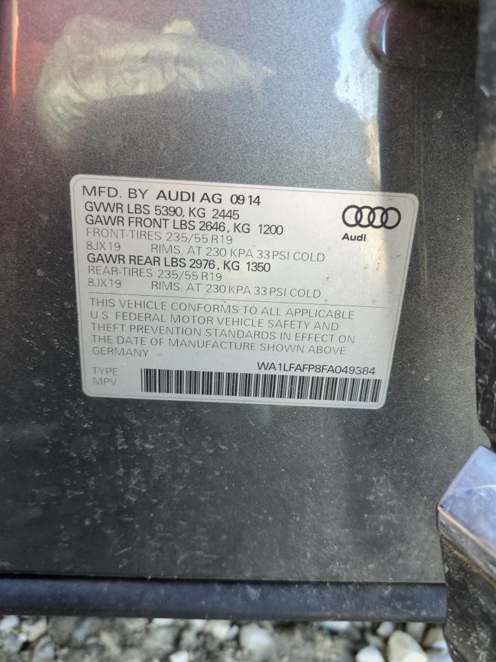 2015 Audi Q5 VIN WA1LFAFP8FA049384 Copart auction photo, front end damage thumbnail 15