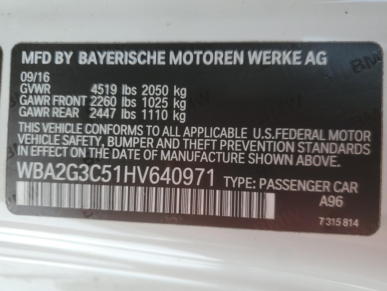 2017 BMW M2 VIN WBA2G3C51HV640971 Copart auction photo, front end / minor dent/scratches damage thumbnail 13