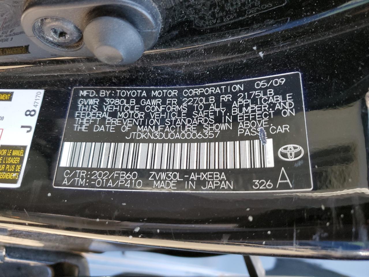 2010 Toyota Prius VIN JTDKN3DU0A0006357 Copart auction photo, front end damage thumbnail 14