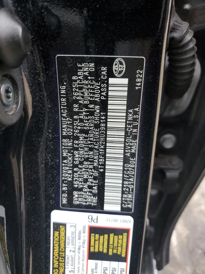 2017 Toyota Camry VIN 4T1BF1FK2HU398141 Copart auction photo, front end damage thumbnail 12