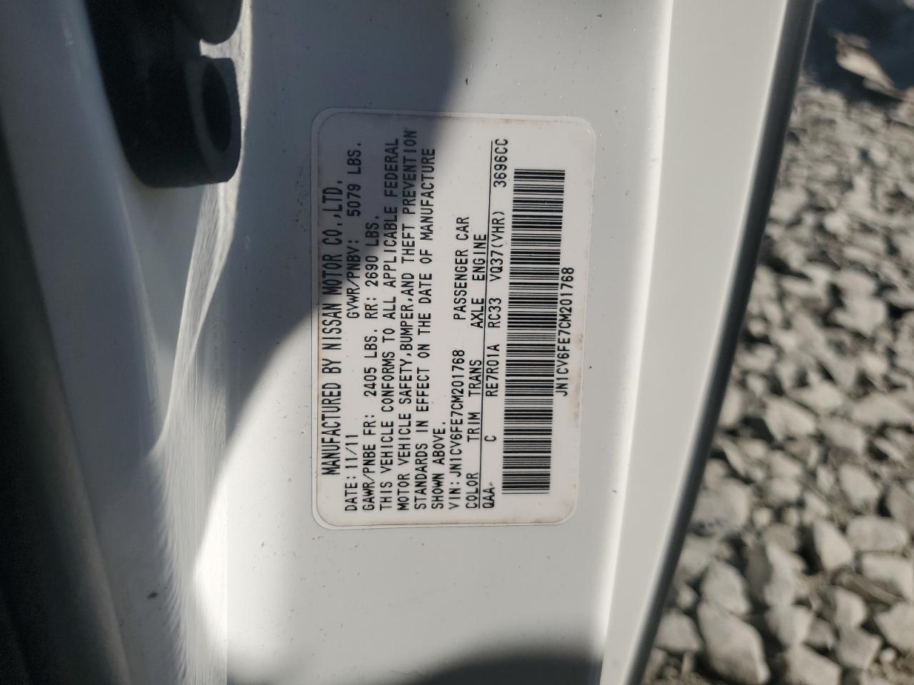 2012 Infiniti G VIN JN1CV6FE7CM201768 Copart auction photo, all over damage thumbnail 12