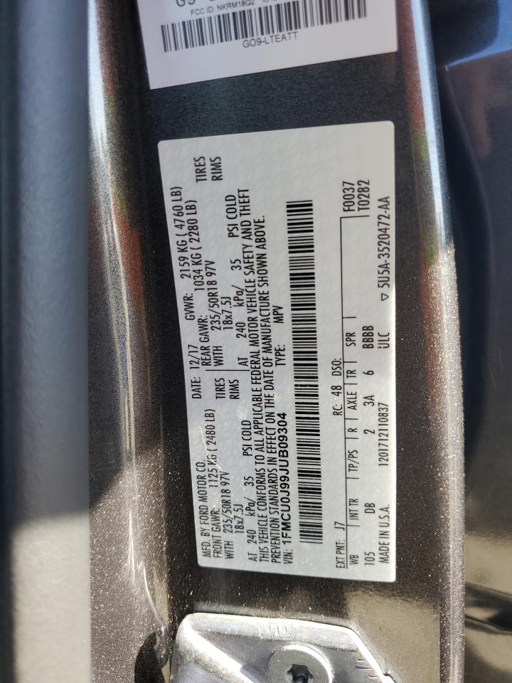 2018 Ford Escape VIN 1FMCU0J99JUB09304 Copart auction photo, front end / rear end damage thumbnail 16