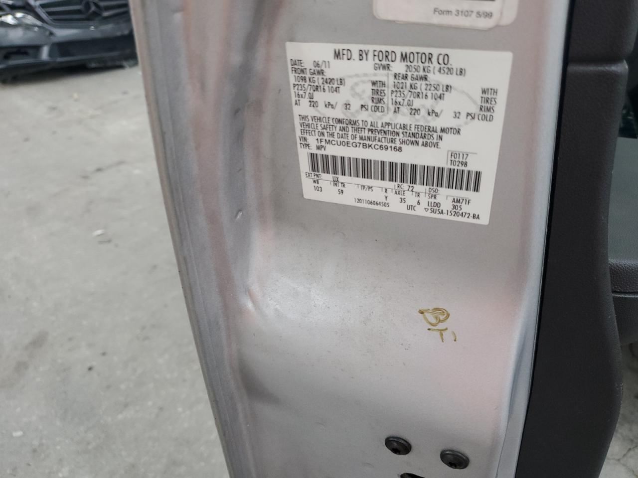 2011 Ford Escape VIN 1FMCU0EG7BKC69168 Copart auction photo, front end damage thumbnail 15