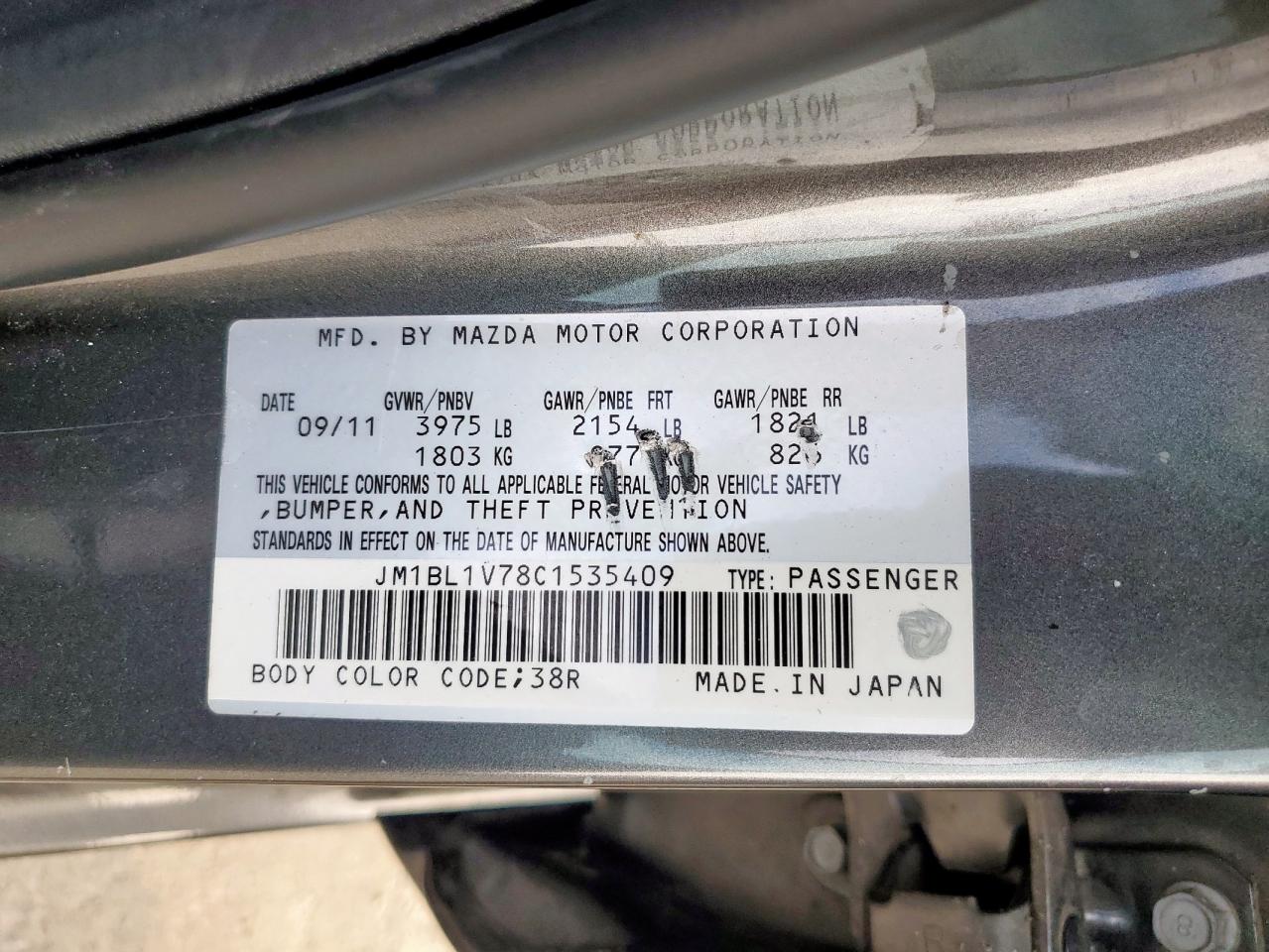 2012 Mazda 3 VIN JM1BL1V78C1535409 Copart auction photo, rear end damage thumbnail 12