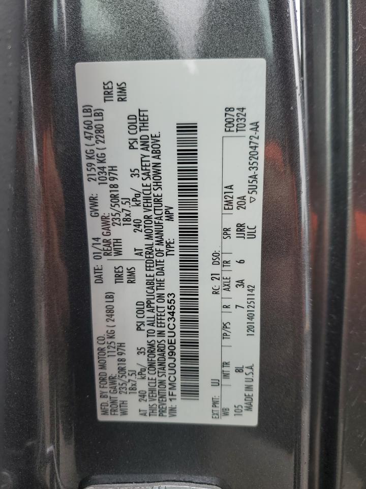 2014 Ford Escape VIN 1FMCU0J90EUC34553 Copart auction photo, front end damage thumbnail 15