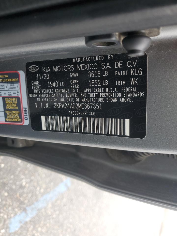 2021 KIA Rio VIN 3KPA24AD3ME367351 Copart auction photo, front end / rear end damage thumbnail 14