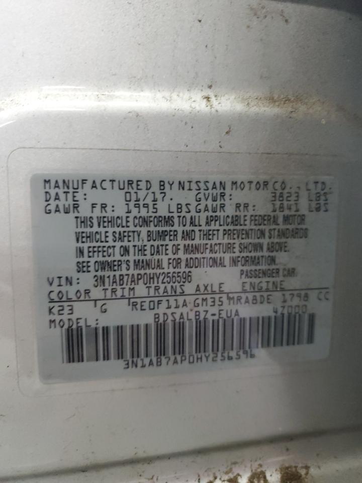 2017 Nissan Sentra VIN 3N1AB7AP0HY256596 Copart auction photo, front end / rear end damage thumbnail 12