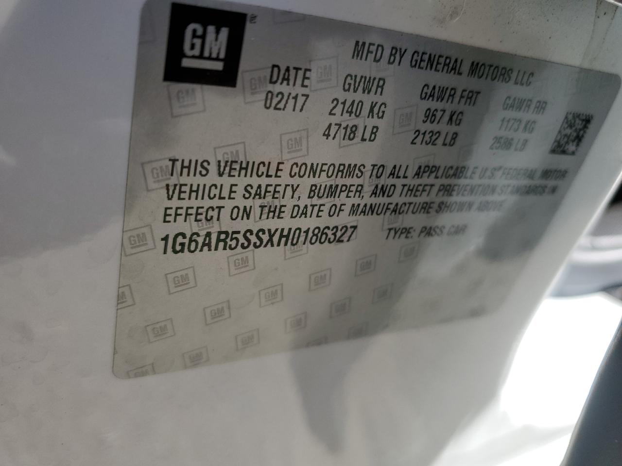 2017 Cadillac CTS VIN 1G6AR5SSXH0186327 Copart auction photo, front end damage thumbnail 13