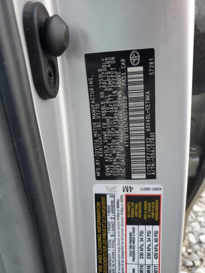 2010 Toyota Camry VIN 4T1BF3EK7AU573678 Copart auction photo, side / rear end damage thumbnail 12