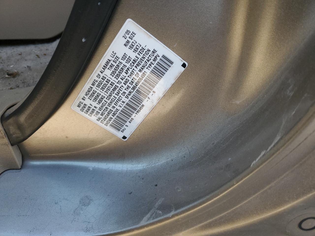 2005 Honda Odyssey VIN 5FNRL38645B064981 Copart auction photo, rear end / front end damage thumbnail 13