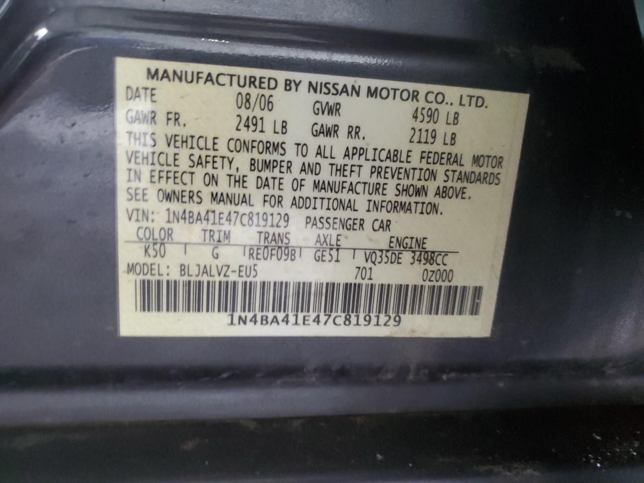 2007 Nissan Maxima VIN 1N4BA41E47C819129 Copart auction photo, front end damage thumbnail 12