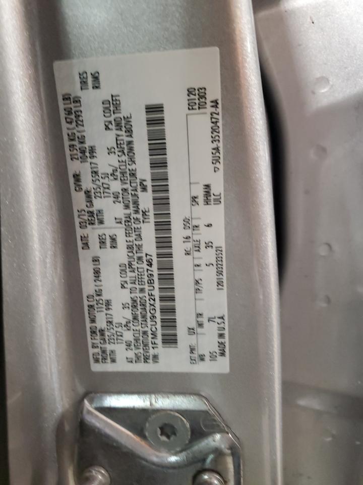 2015 Ford Escape VIN 1FMCU9GX2FUB97467 Copart auction photo, minor dent/scratches damage thumbnail 13