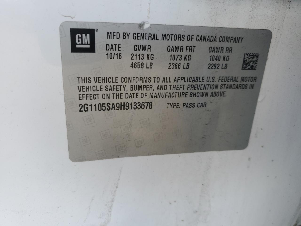 2017 Chevrolet Impala VIN 2G1105SA9H9133678 Copart auction photo, front end damage thumbnail 12