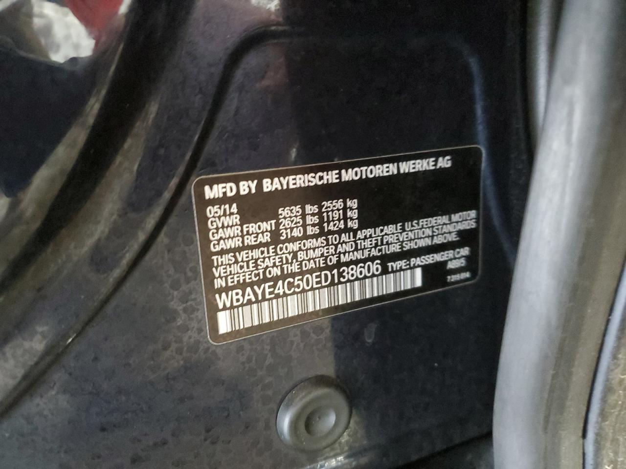 2014 BMW 7er VIN WBAYE4C50ED138606 Copart auction photo, front end damage thumbnail 13
